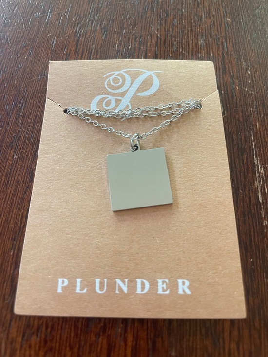 Plunder Jewelry - Plunder Design Silver-tone Square Polished Pendant Necklace. 18” + 3” ext. NEW.
